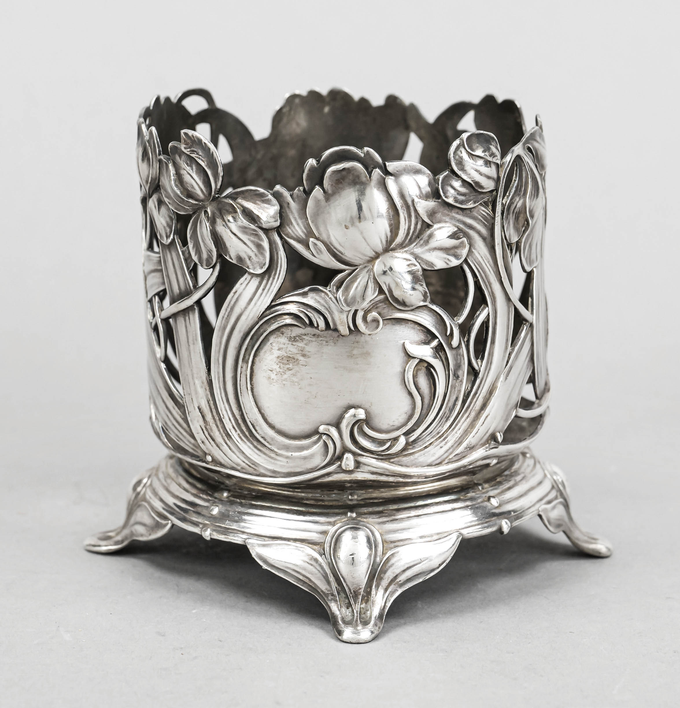 Art Nouveau bottle holder, German, c. 1900, master's mark WMF, Geislingen, ostrich mark, plated,