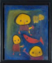 Giovanni Vetere (*1940), ital. Painter active in Eitorf a.d. Sieg, Children with fish, oil on