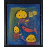 Giovanni Vetere (*1940), ital. Painter active in Eitorf a.d. Sieg, Children with fish, oil on