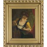 Anonymous genre painter c. 1900, Elegant lady reading a letter, oil on canvas, unsigned, relined,