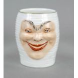 Student's beer mug, Meissen, mark after 1934, 1st choice, joke mug with relief wall, a laughing face