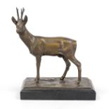 Anonmyer sculptor 1st half 20th century, roebuck, patinated bronze on marble plinth, unsigned, h. 19