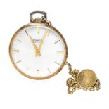 Dugena Precision men's pocket watch/tailcoat watch, with chain, both 585/000 GG, silver-col. Dial