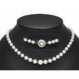 Akoya pearl necklace with pin clasp WG 333/000 set with ceme white Akoya pearl 5 mm, strand of