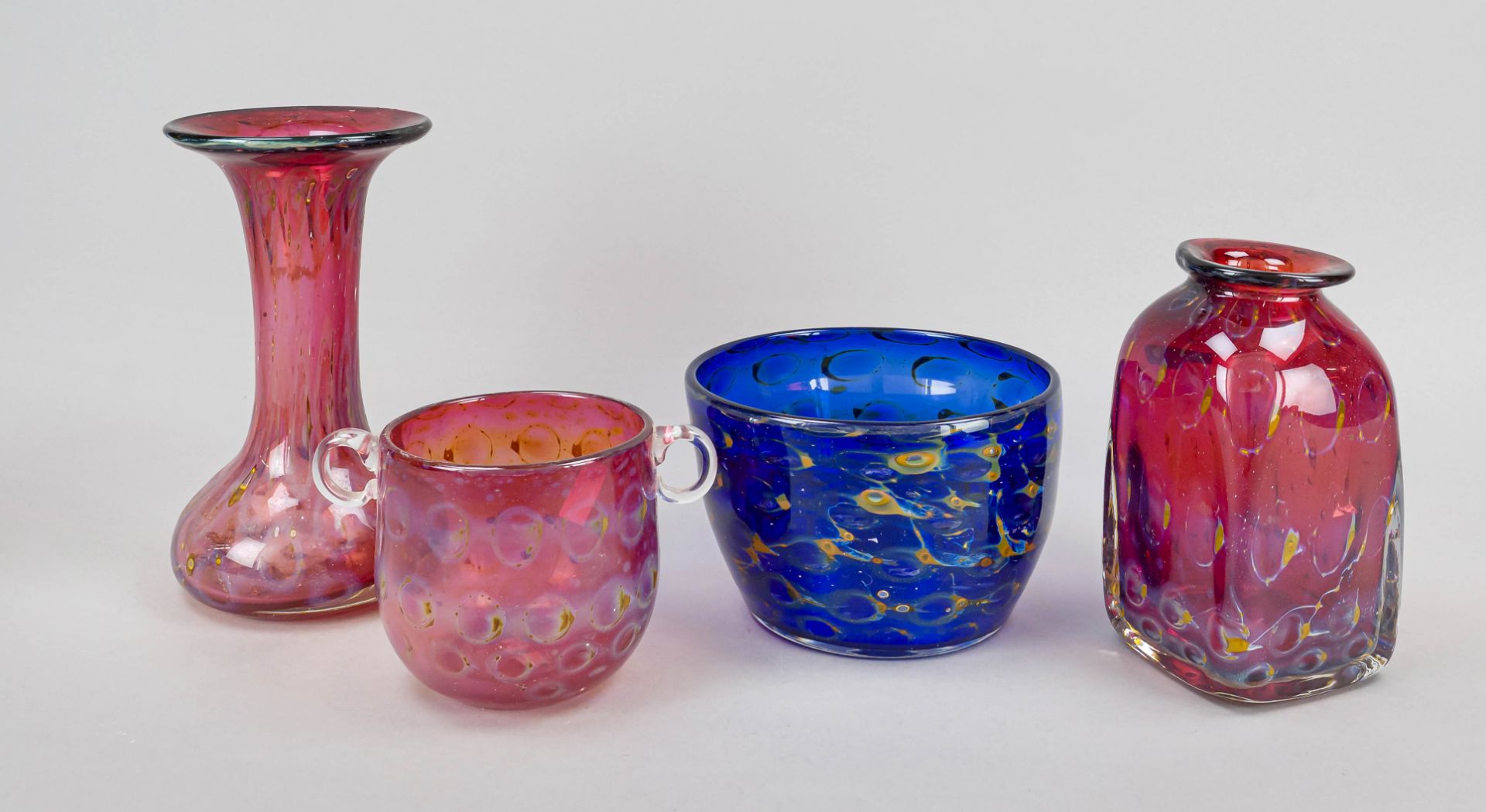 Four vases, 2nd half 20th century, including Eisch, various shapes and sizes, clear and colored