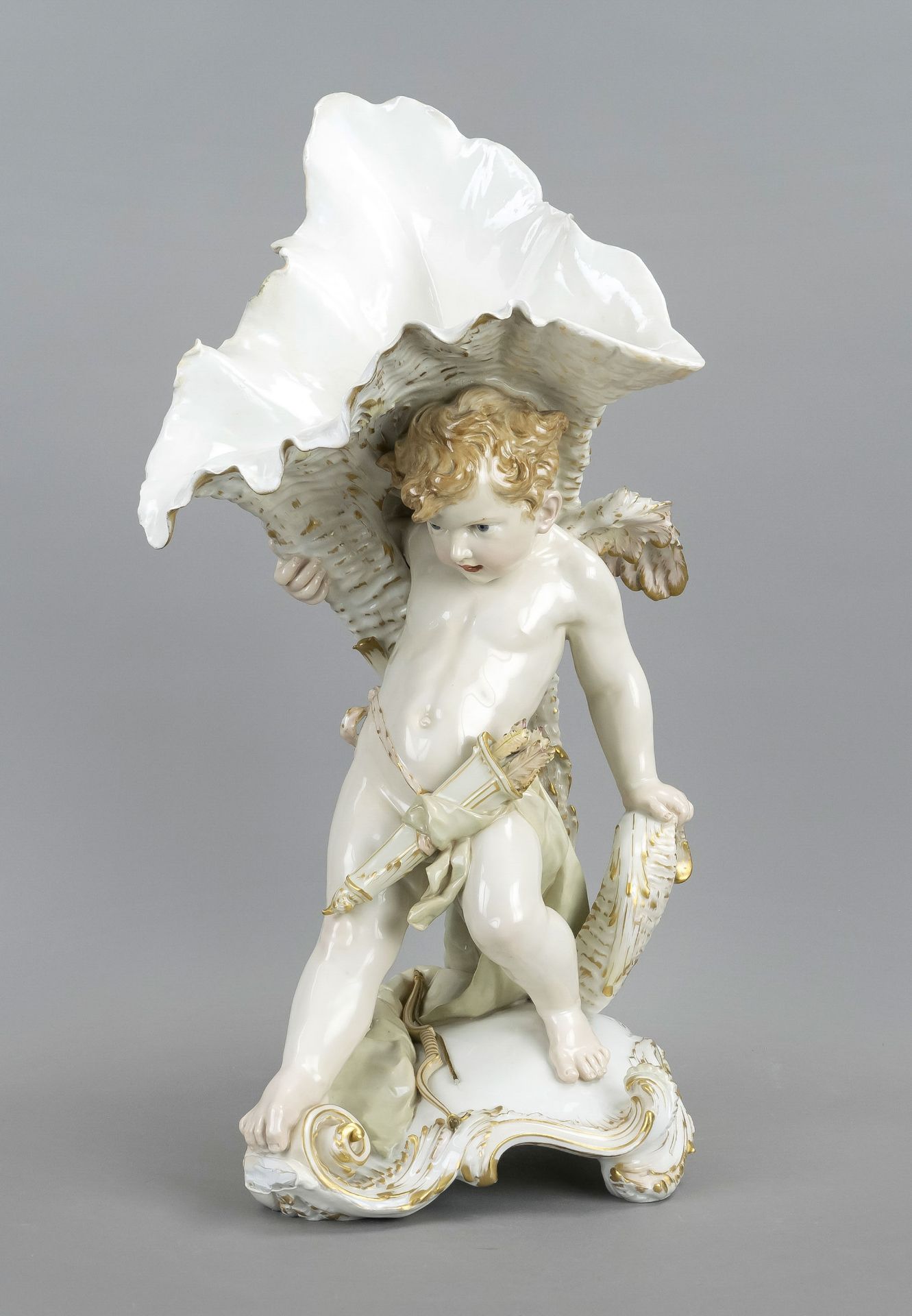 Cupid with cornucopia, KPM Berlin, late 19th century, 1st W:, red imperial orb mark, figural vase,