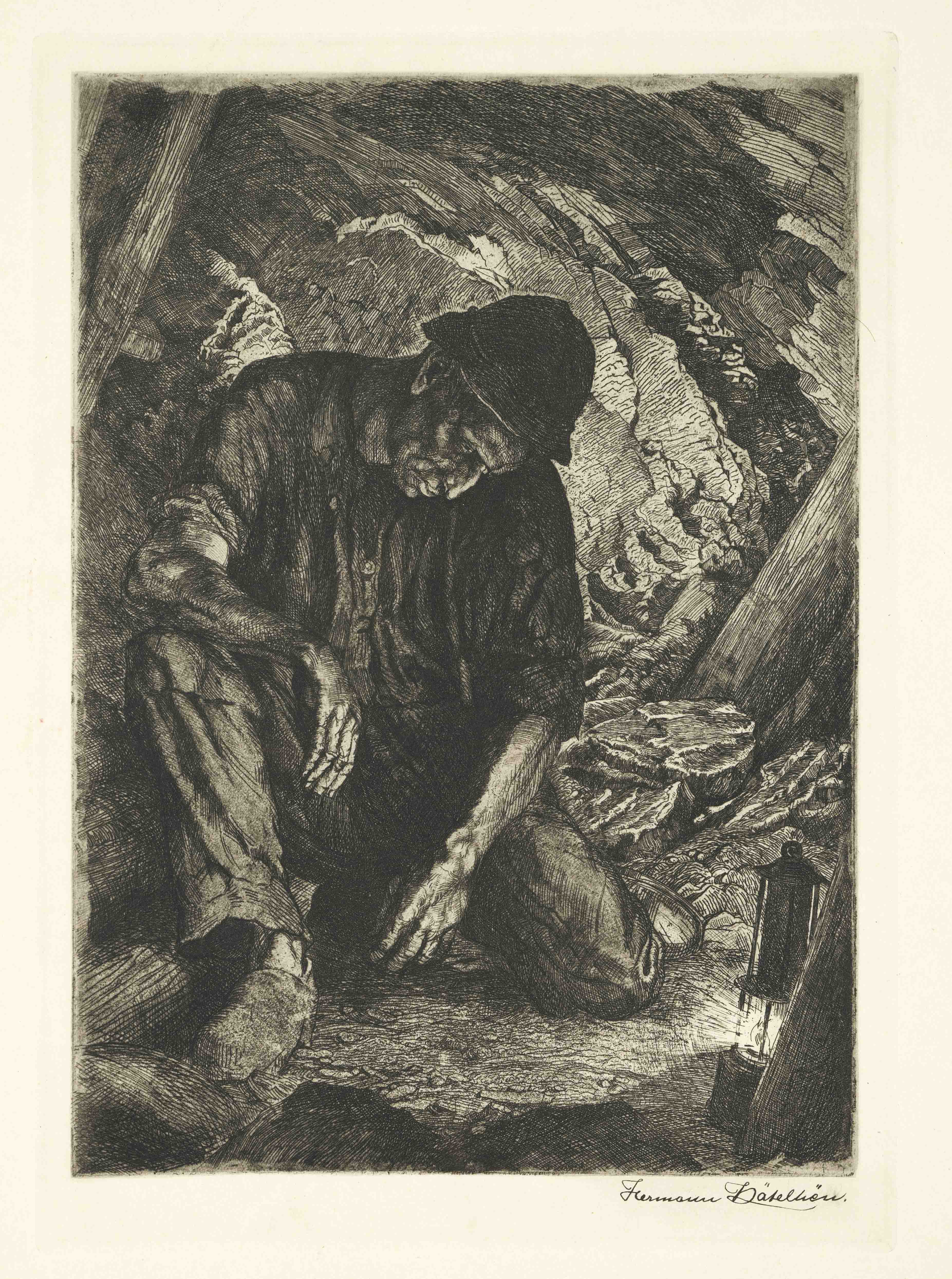 Mixed lot of 10 etchings by various artists, 1st half of the 20th century, on the subject of mining, - Image 4 of 5