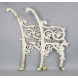 Frame for a garden bench, 19th/20th century, cast iron painted white. Open-worked as a tendril,