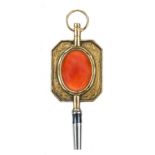 Antique pocket watch key, GG 750/000, 19th century, engraved with carnelian, length 4.6cm, total