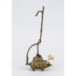 Figural oil lamp or permanent fidibus, probably late 19th century, brass. Wild boar as oil