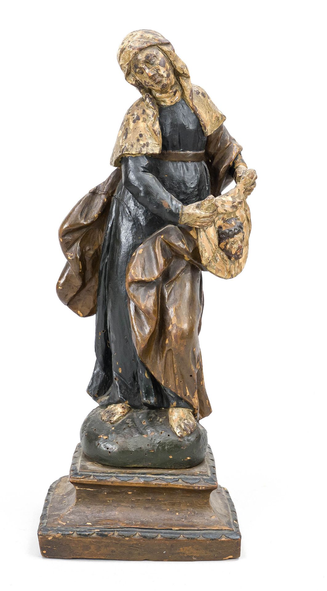 Devotional figure of the 18th century, Veronica with the sweat cloth, polychrome painted wooden