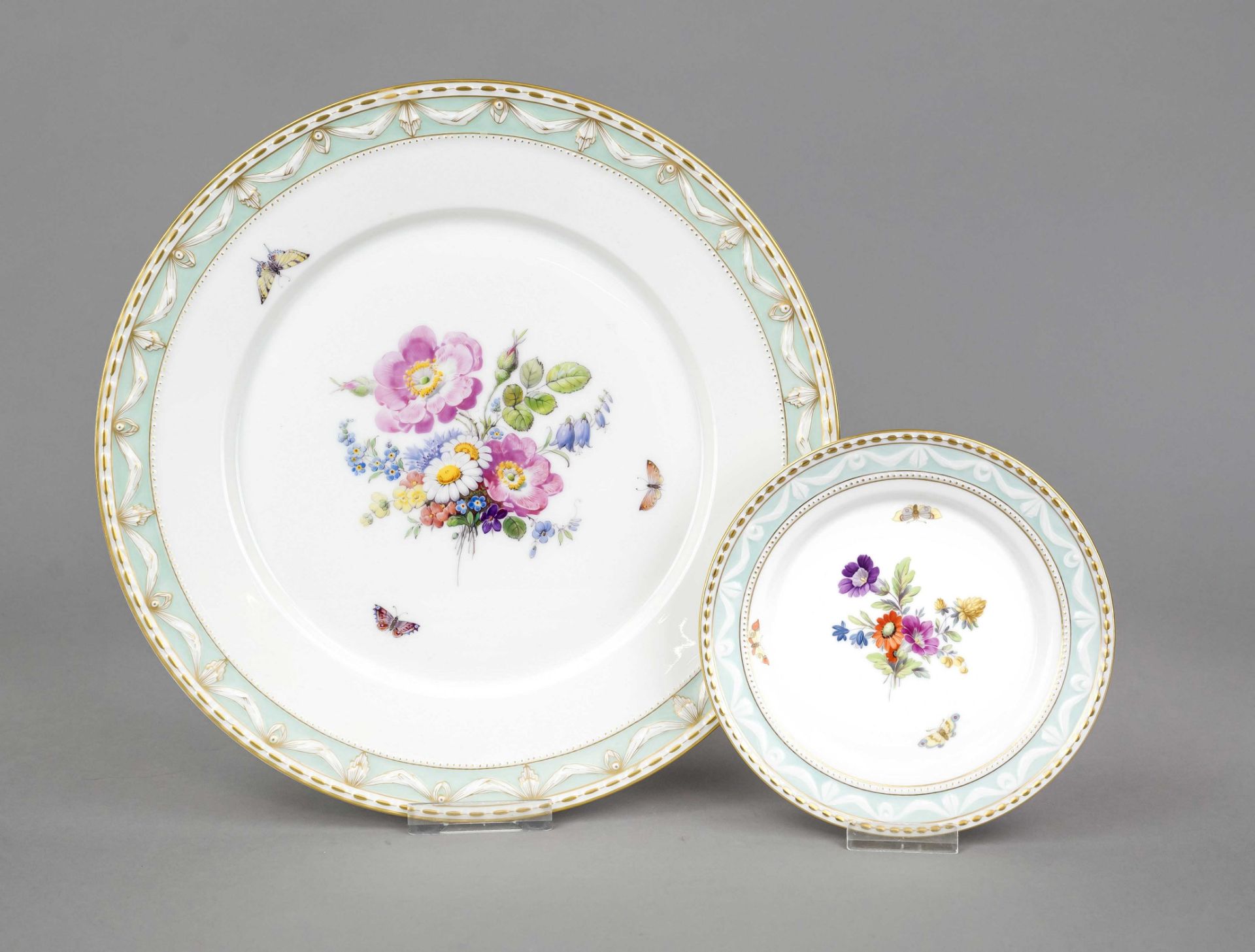 Two plates, KPM Berlin, marks 1870-1945 and 1981, 2nd choice, no painter's mark, 1x signed Emil