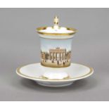 View cup with saucer, KPM Berlin, mark 1962-1992, 1st choice, red imperial orb mark, bell-shaped