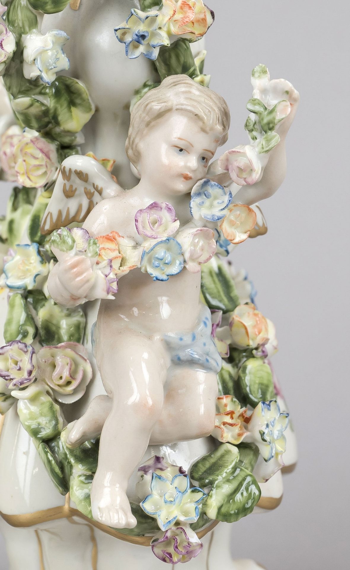 Vase, 20th century, Meissen imitation mark, baluster shape with 2 putti sitting on the sides between - Image 2 of 3