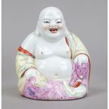 Budai/Hotei, China, 20th century, polychrome painted porcelain figure, red stamp mark under the