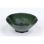 Stone bowl (no jade), China, probably 20th century, spinach green, semi-transparent stone?, slightly