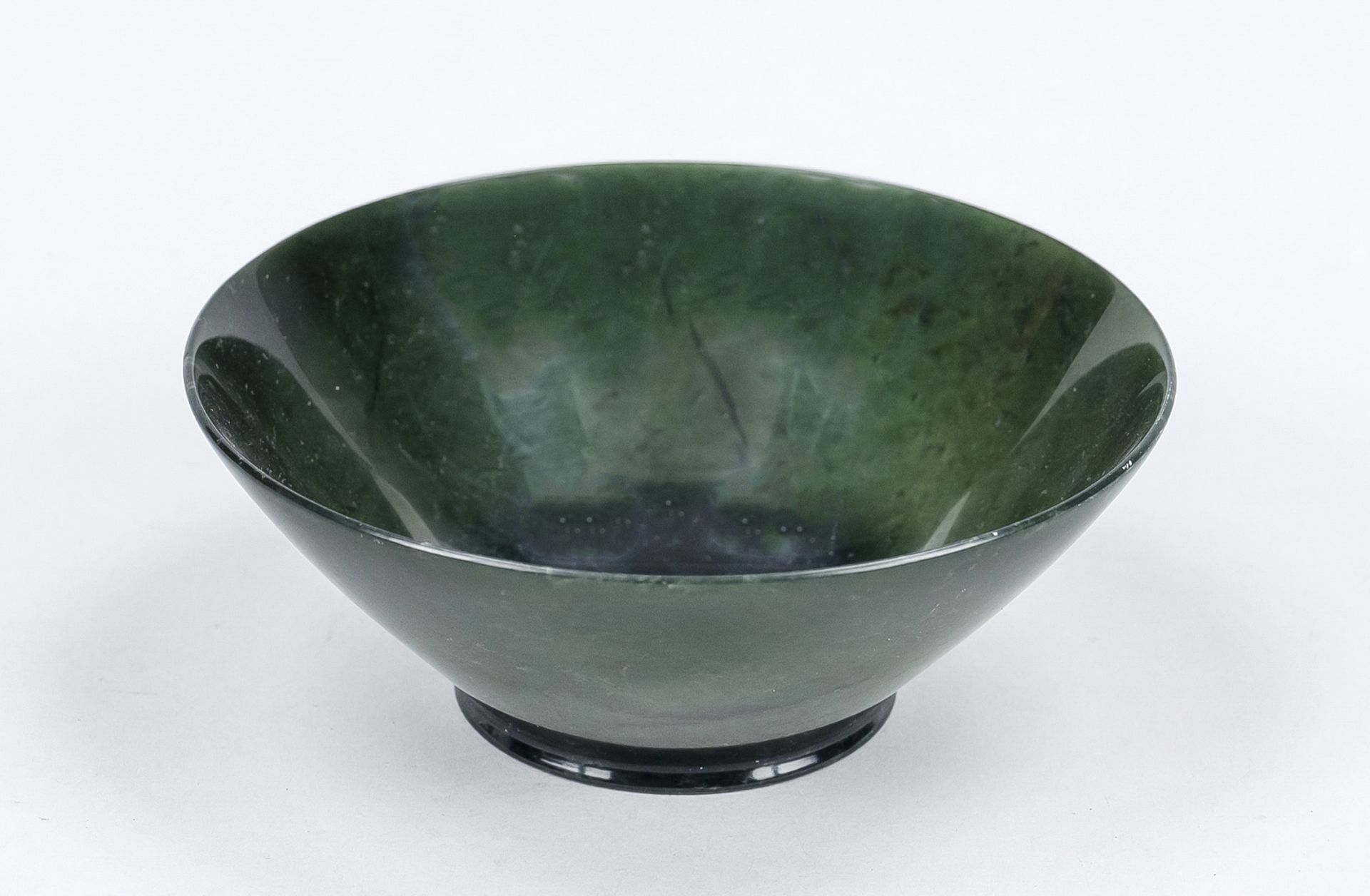 Stone bowl (no jade), China, probably 20th century, spinach green, semi-transparent stone?, slightly