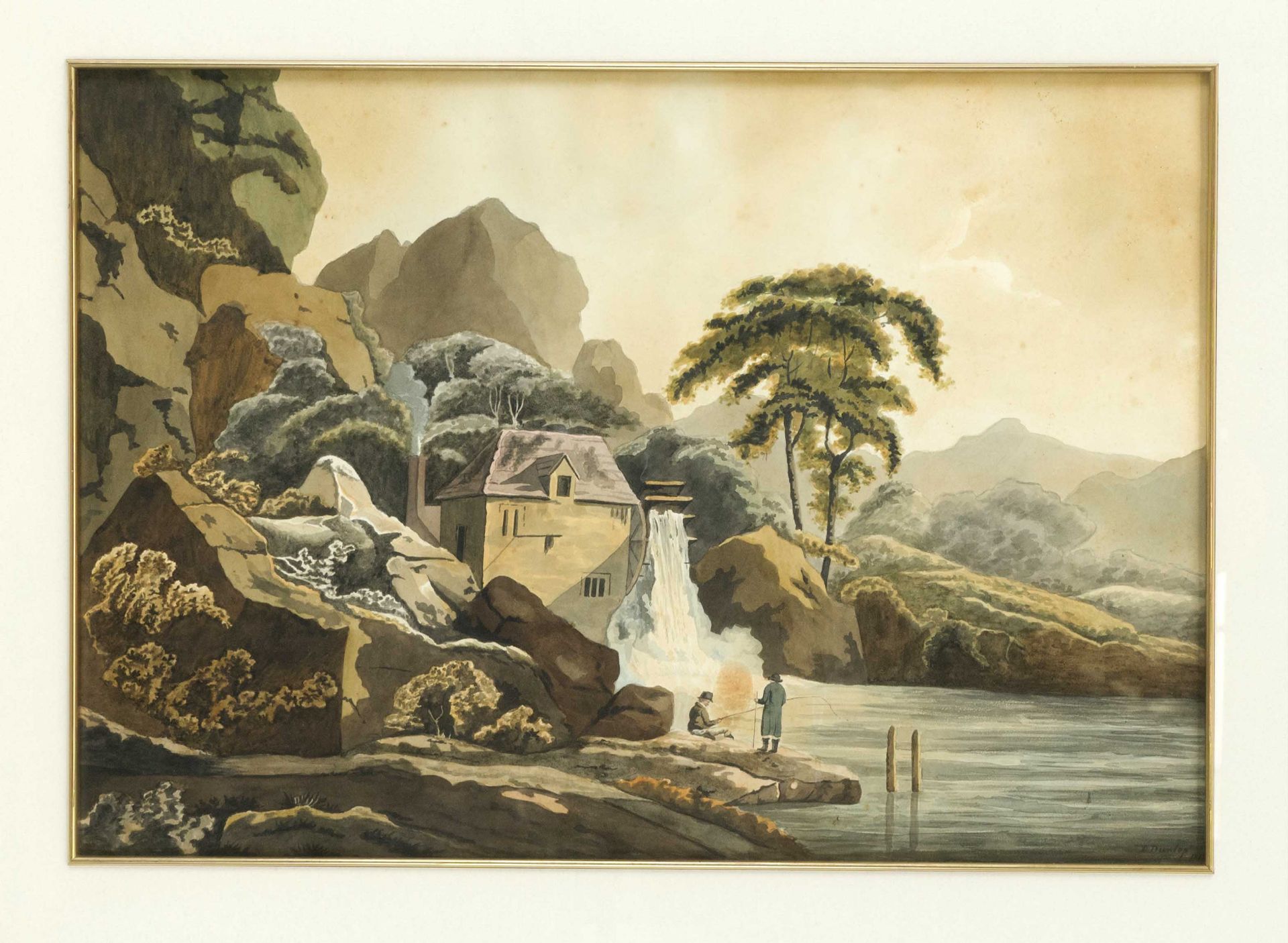 D. Dunlop, English landscape painter 1st half 19th century, rocky landscape with anglers and