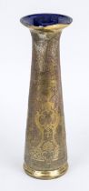 Brass vase with fixed glass insert, probably 19th century Tall, slender form, finely chased all