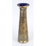 Brass vase with fixed glass insert, probably 19th century Tall, slender form, finely chased all