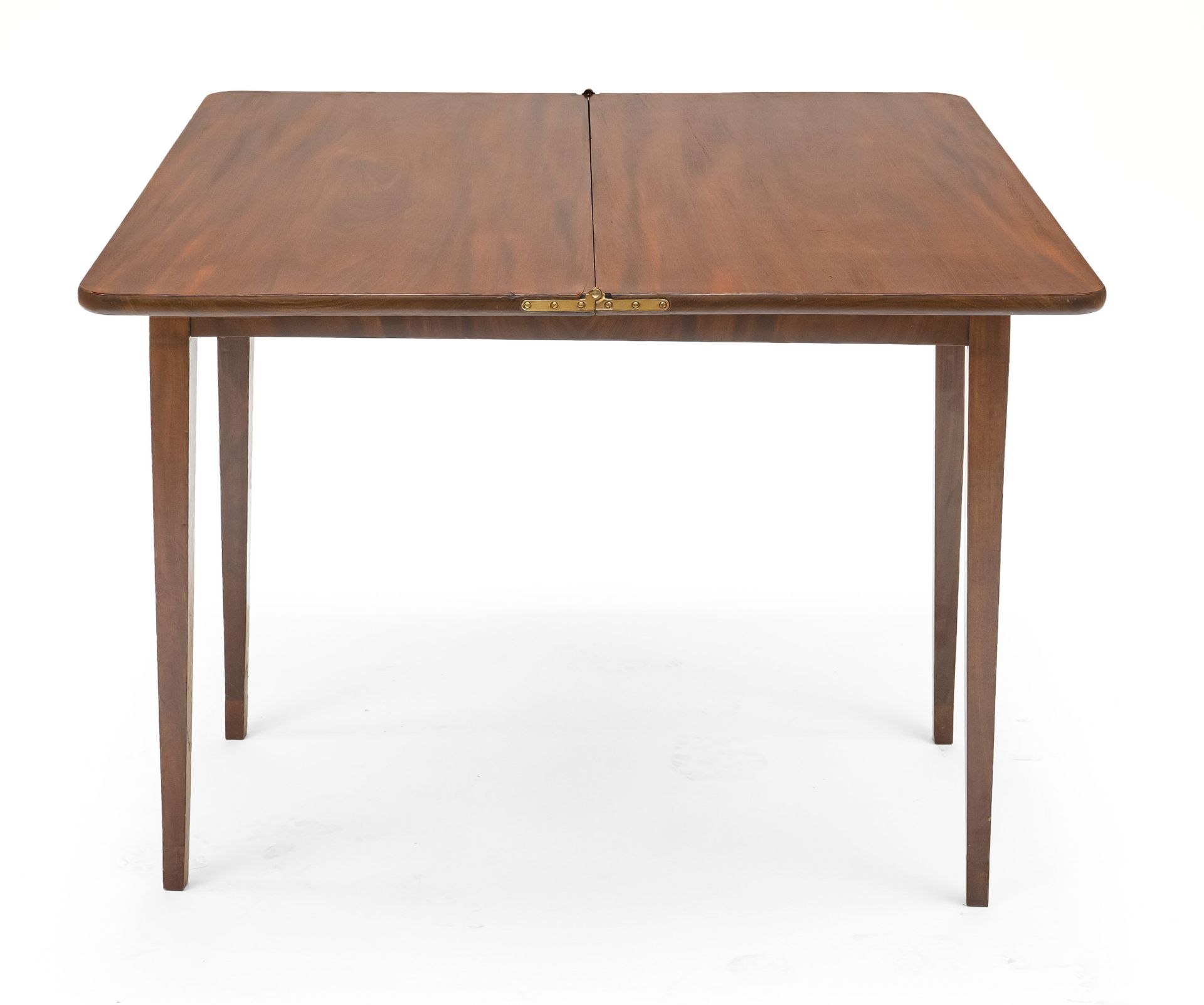 Game table, 19th/20th century, solid mahogany, straight frame, hinged top with rounded corners, 74 x