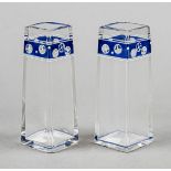 Pair of Art Nouveau vases, c. 1910, square base, angular body with tapering walls, clear glass