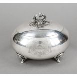 Oval sugar/lidded box, probably German, 19th century, silver 12 solder (750/000), gilt interior,