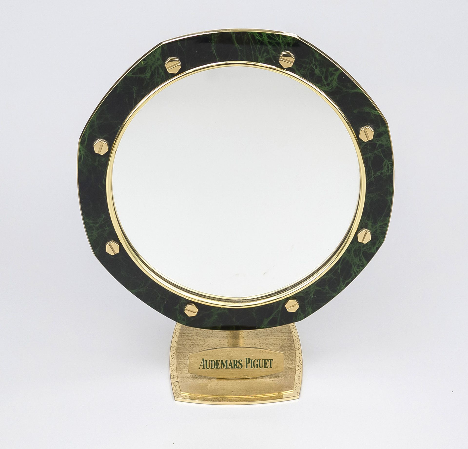 Make-up mirror, Audemars Piguet table mirror, Switzerland, 2nd half 20th century, brass with stone
