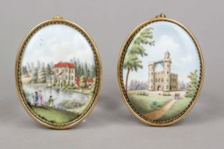 Two picture plates with views of Berlin, 20th century, oval format, polychrome landscape painting