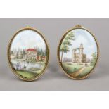 Two picture plates with views of Berlin, 20th century, oval format, polychrome landscape painting