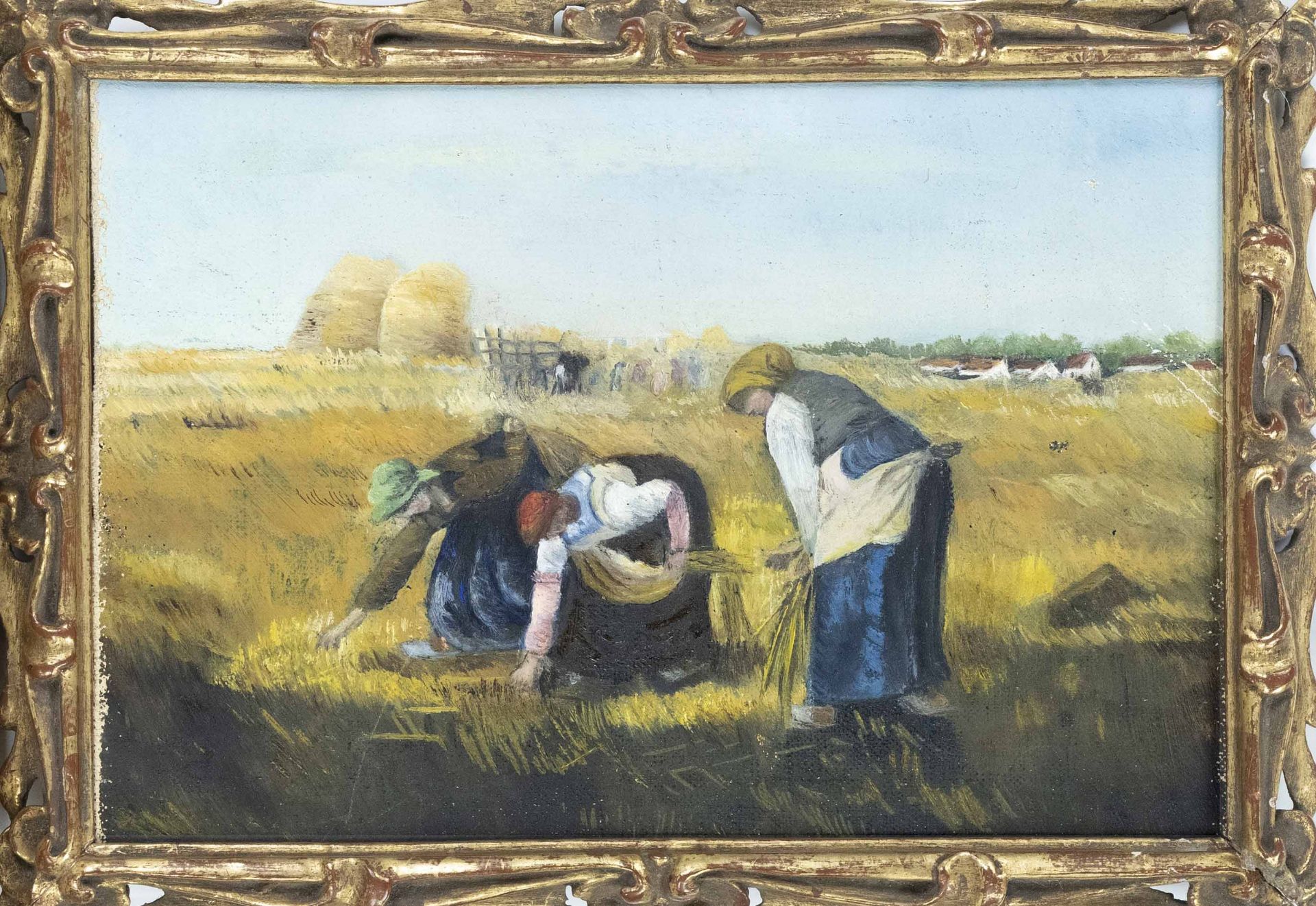 Copy after Millet, 1st half of the 20th century, Ährenleserinnen, oil on cardboard, unsigned, framed