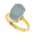 Aquamarine ring GG 750/000 unstamped, tested, with an oval aquamarine cabochon 13.9 x 10.0 mm in a