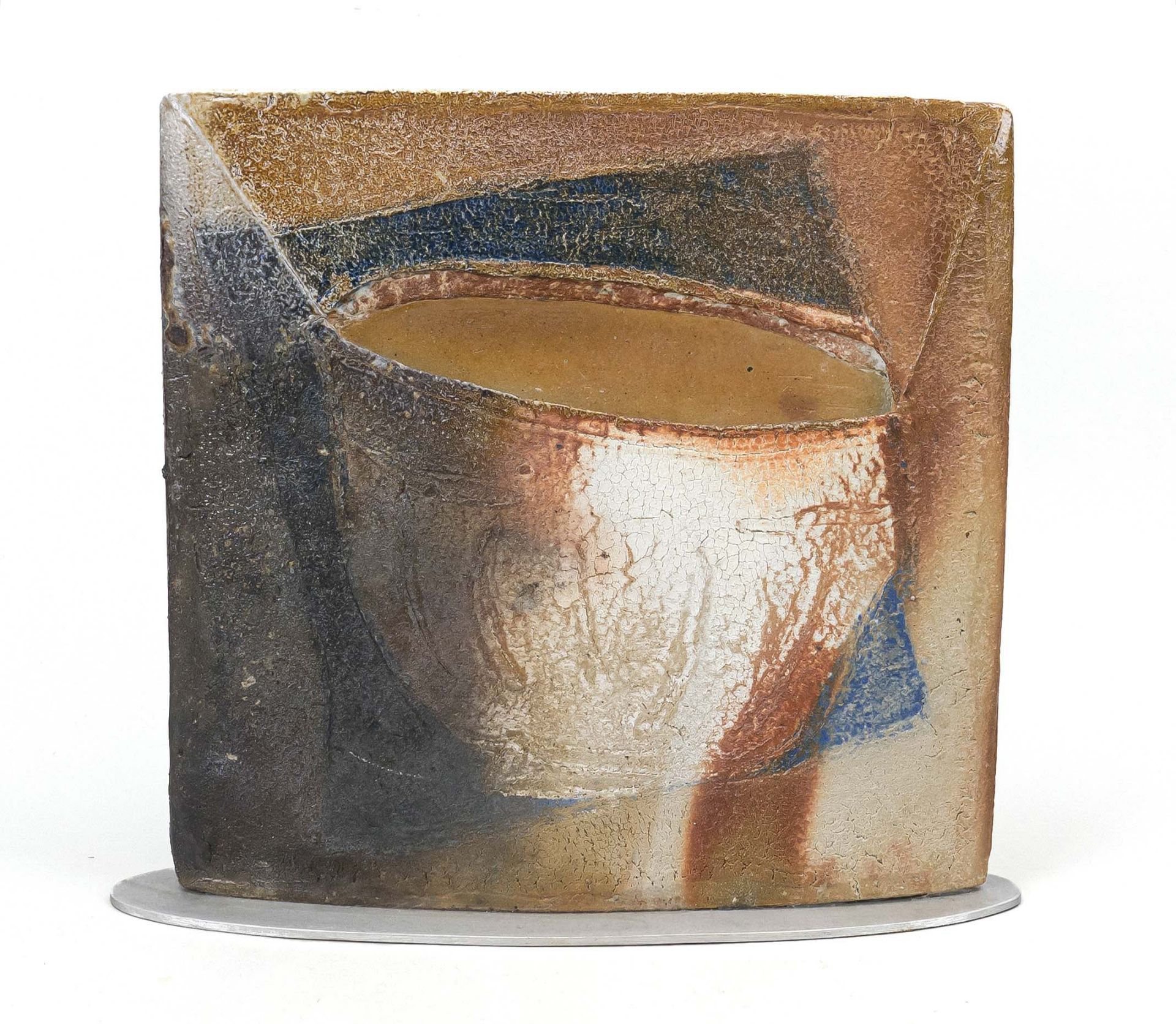 Martin McWilliam (*1957), vase object, polychrome painted ceramic on elliptical aluminum base, 33 - Image 2 of 2