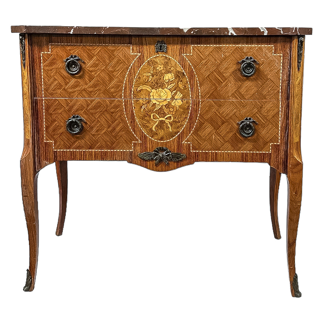 Chest of drawers with two drawers in Louis XVI style, 20th century, rosewood veneer, quality