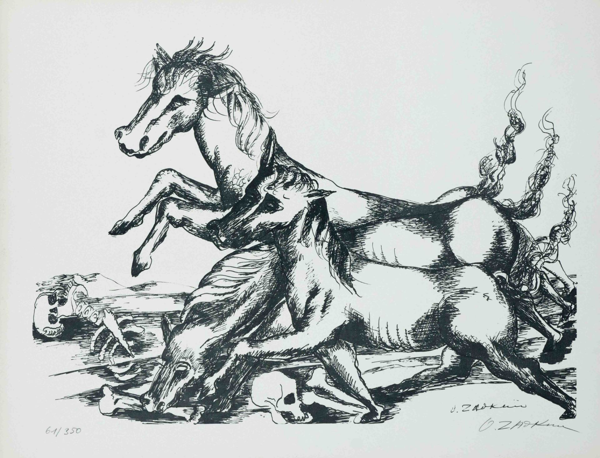 Ossip Zadkine (1890-1967), 2 lithographs on laid paper from 'Euripides - Die Arbeiten des Herakles',