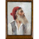 Bernardo Hay (1864-1931), Portrait of an Italian with a red cap in profile, oil/wood, signed lower