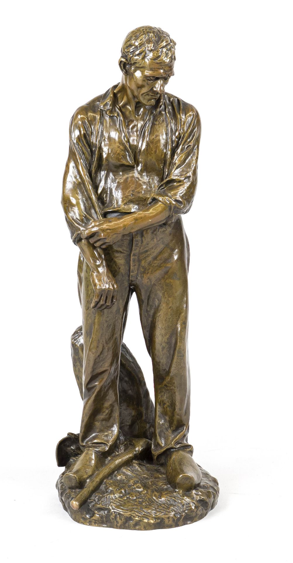 Aime-Jules Dalou (1838-1902), Farmer, rolling up his sleeves, patinated bronze, signed, foundry mark