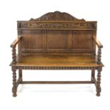 Bench around 1880, oak, turned frame and carving typical of the period, 109 x 113 x 44 cm