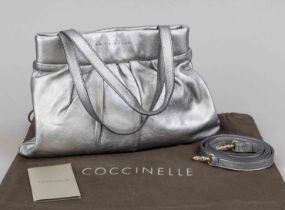 Coccinelle, Small Vintage Silver Leather Bag, soft silver-colored leather with metallic effect,