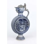 Large wine jug, Westerwald, c. 1880, stoneware in relief, partly glazed blue, overlapping pewter lid