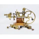 Watchmaker's lathe, clamp lathe around 1900, brass/steel, with face plate, cross support, hand