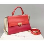 Salvatore Ferragamo, Multicolor Leather Sofia Top Handle Bag, orange-red, burgundy and sand-
