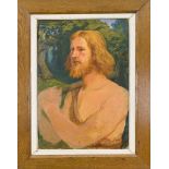 Unidentified Art Nouveau painter, c. 1900, young Germanic hunter in a forest landscape, oil on card,