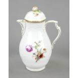 Coffee pot, KPM Berlin, c. 1800, 1st choice, with floral relief decoration and polychrome flower