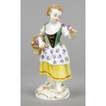 Gardener's girl with flower basket, Meissen, late 20th century, 1st choice, designed by Johann