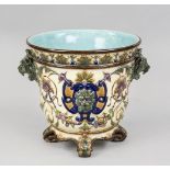 Large majolica cachepot, Rörstrand, Sweden, 20th century, all-round rich relief decoration in