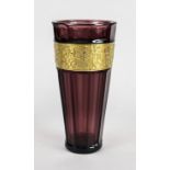 Vase, 2nd half of the 20th century, in the style of Moser, round base, angular, conical body, the