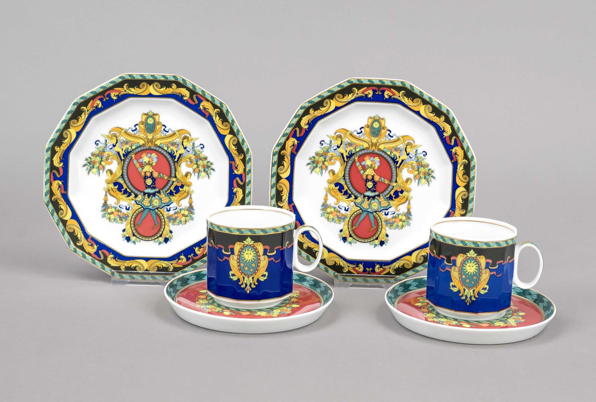 Two three-piece place settings, Rosenthal, Versace, late 20th century, Versace design for Rosenthal,