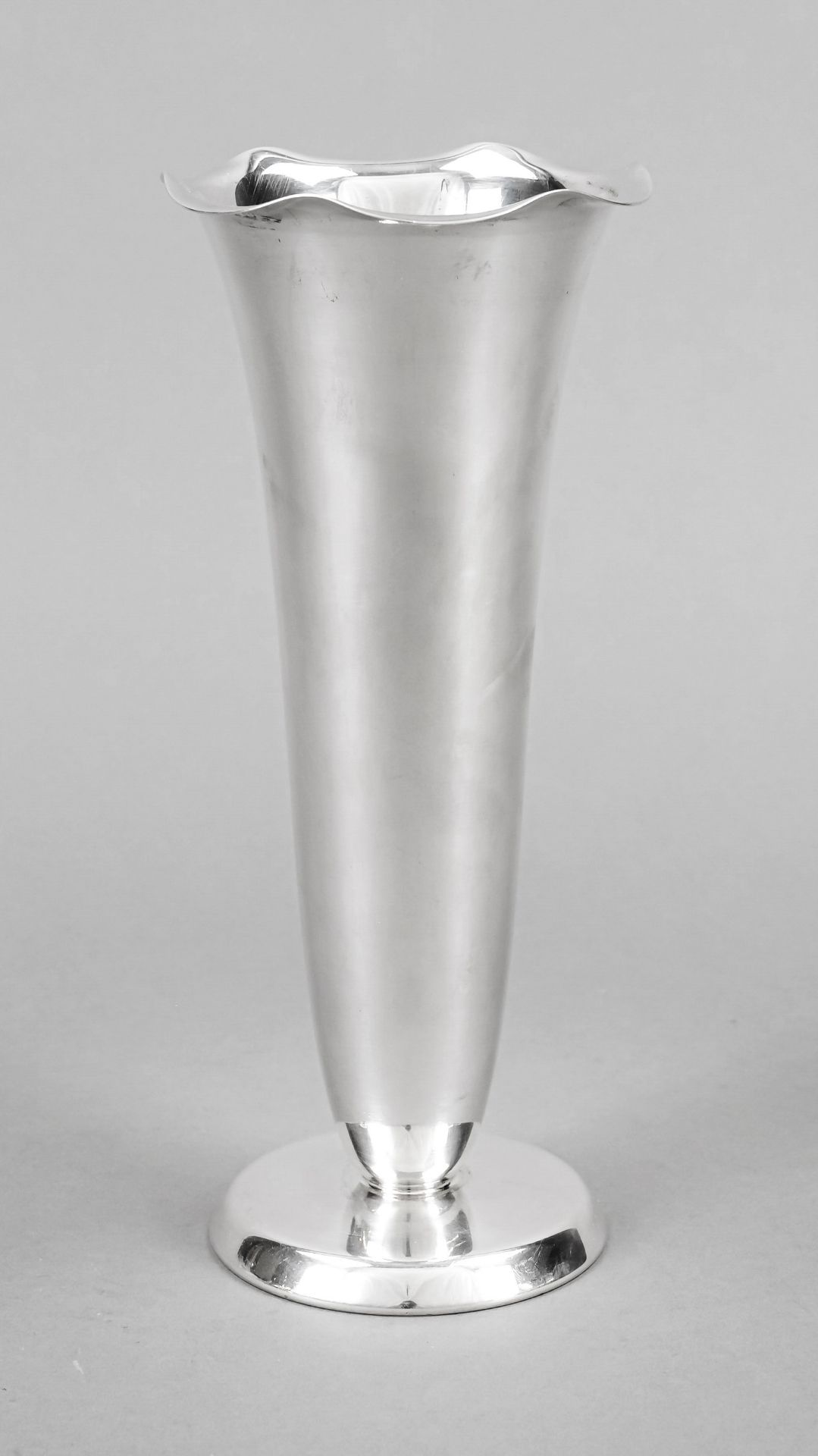 Trumpet vase, German, 20th century, master's mark WMF, Geislingen, plated, round, filled stand, body