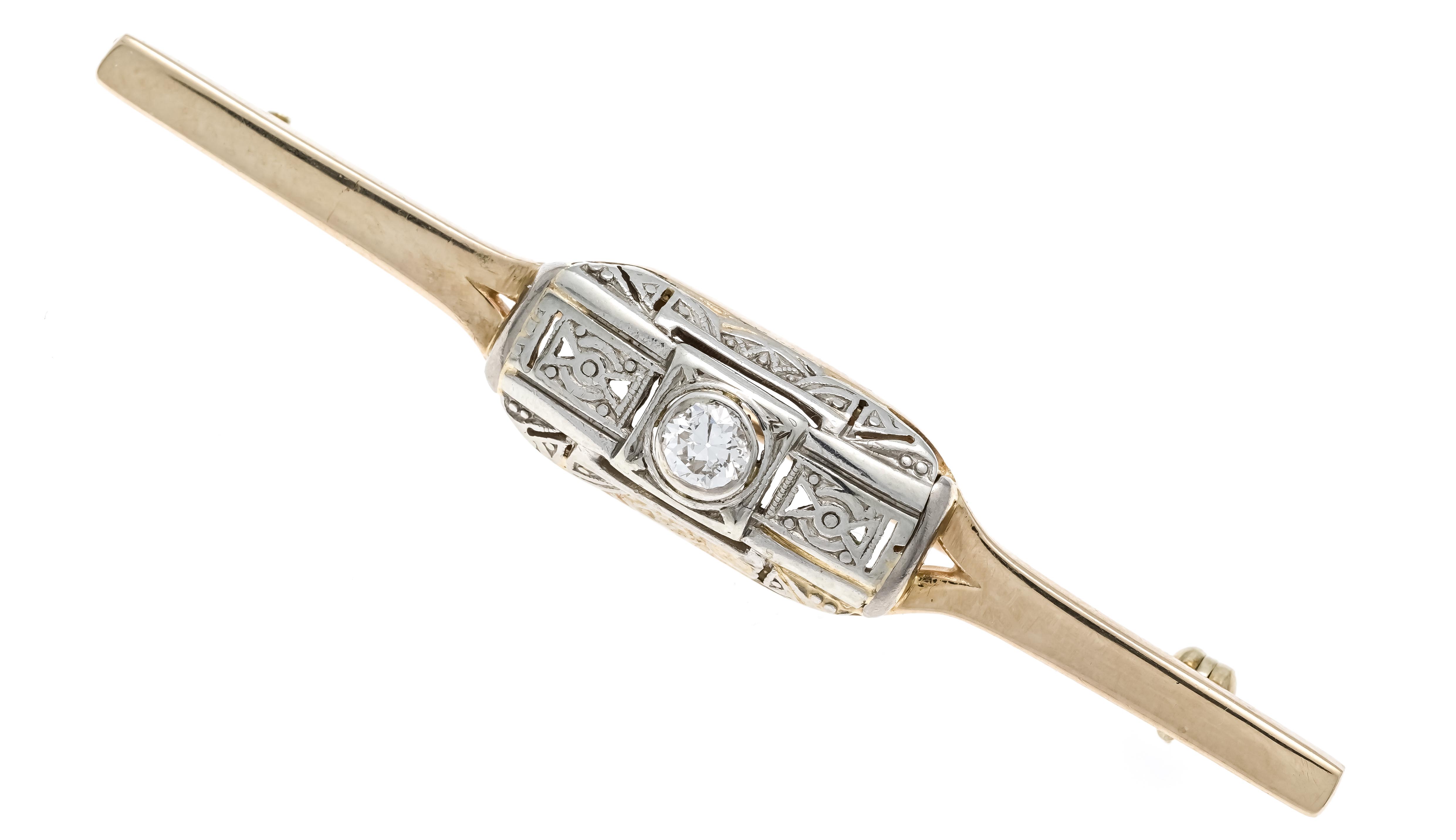 Old-cut diamond brooch GG/WG 585/000 Mariage of Art Déco element on modern bar pin, set with an